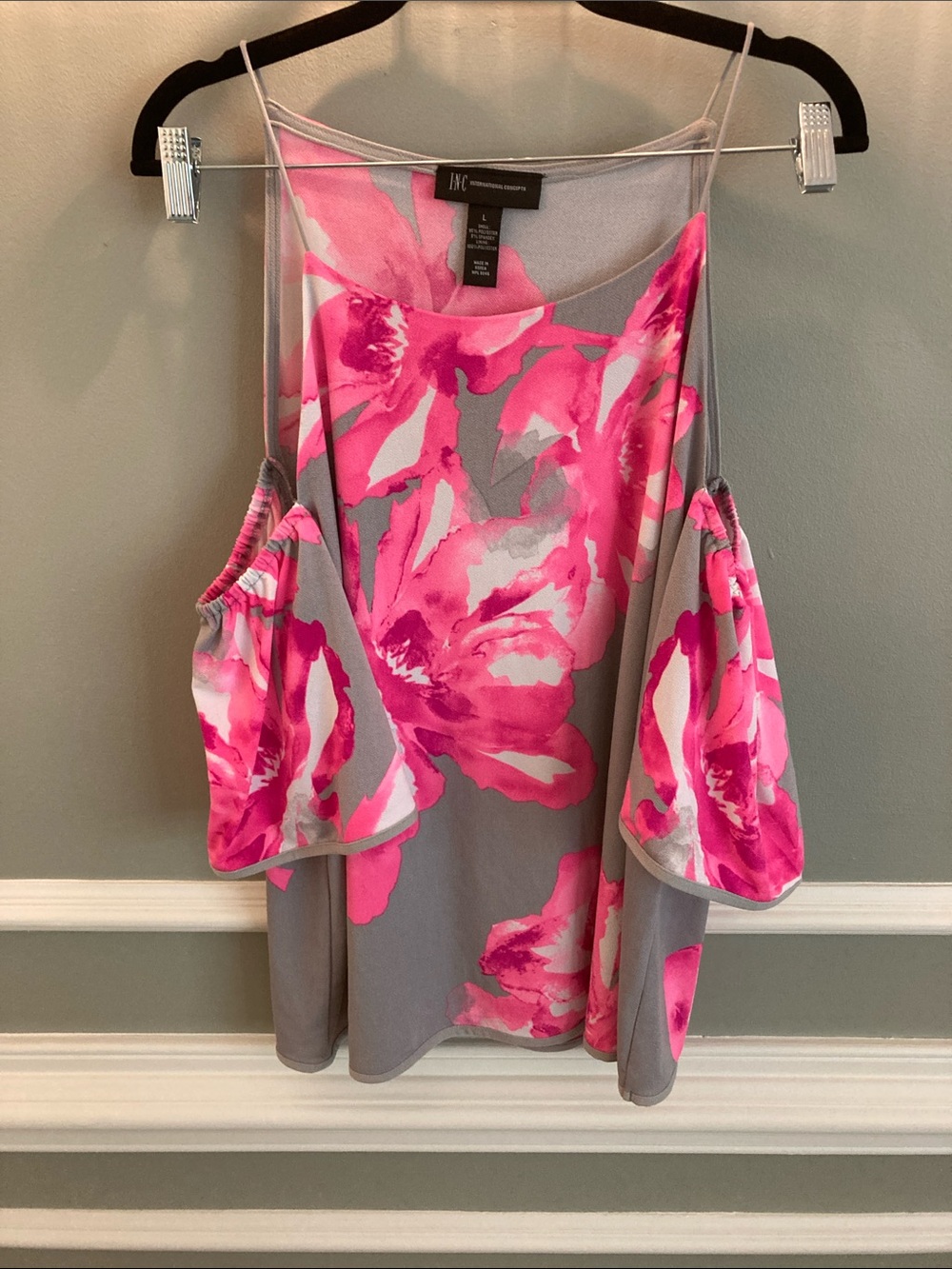 INC International Concepts Pink Floral Cold-Shoulder Camisole on Gray